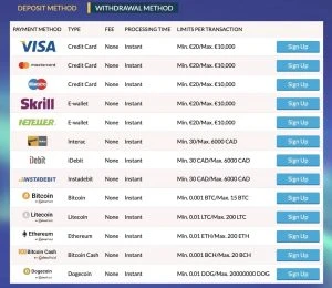Konung Casino payment methods