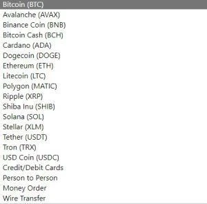 a list of deposit methods