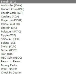 a list of withdrawal methods