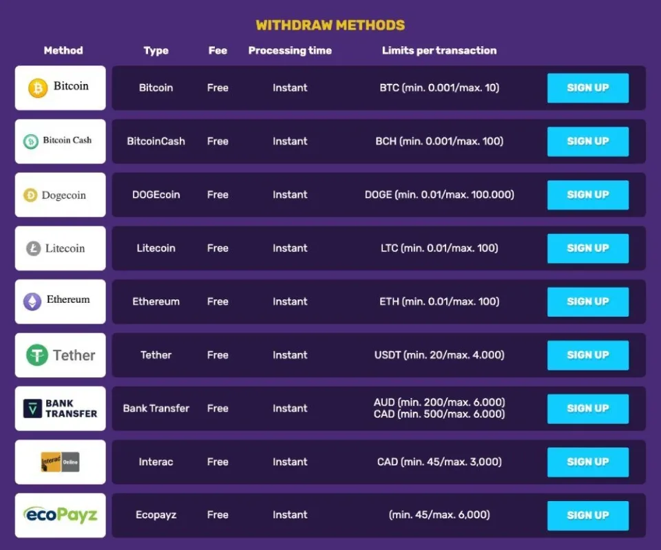 bitcoincasino transaction methods