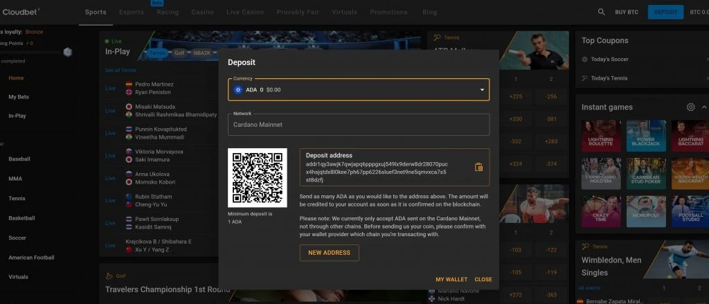 Cloudbet casino ADA deposit dappGambl