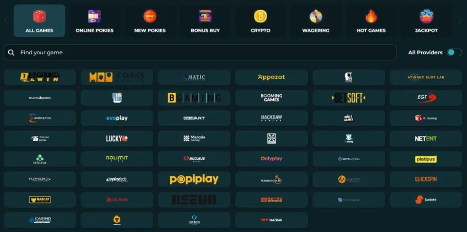 casino game selection