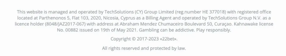 22bet casino licence