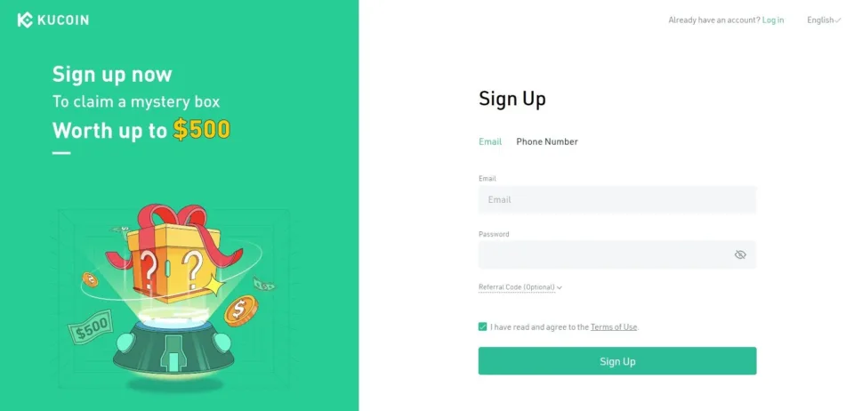 KuCoin Exchange home sign up form dappGambl