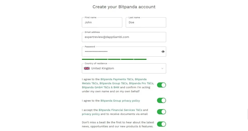 bitpanda signup process step 2