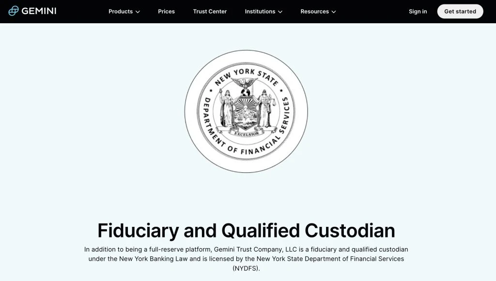 gemini review fiduciary and qualified custodian