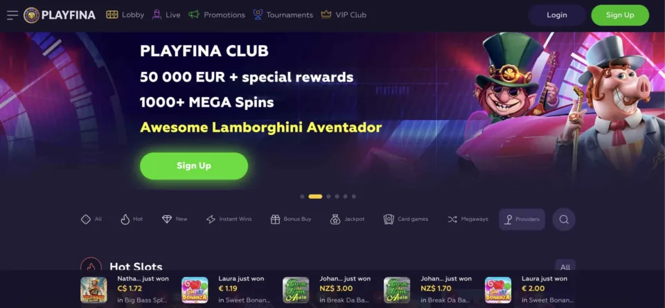 playfina homepage