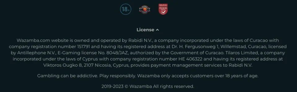 wazamba casino licence