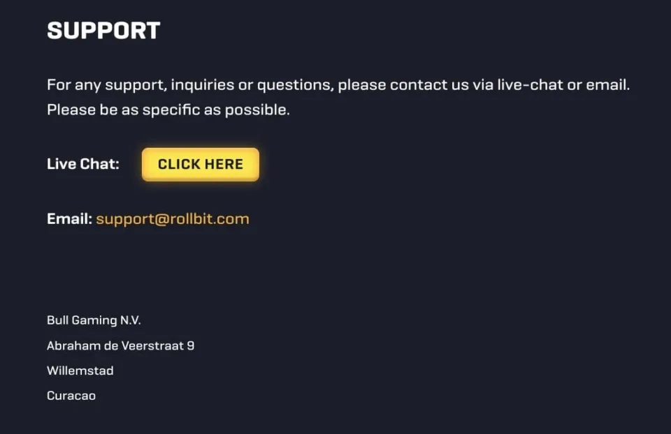 Rollbit casino customer support