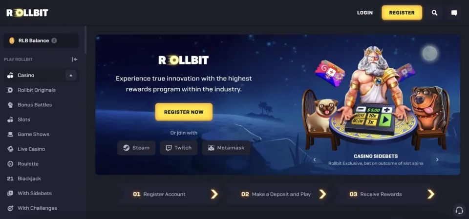 Rollbit casino homepage