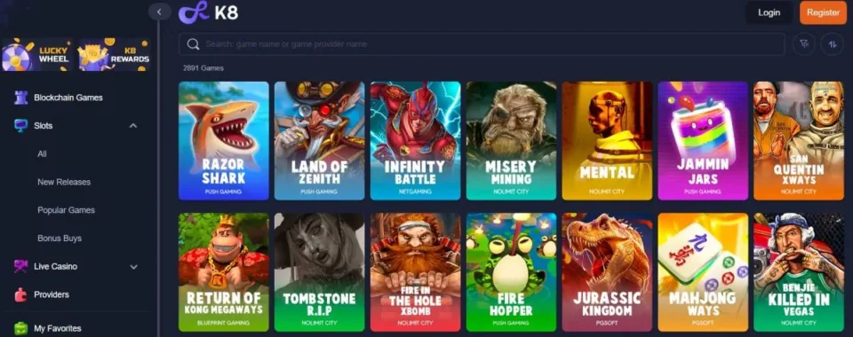 k8 casino games