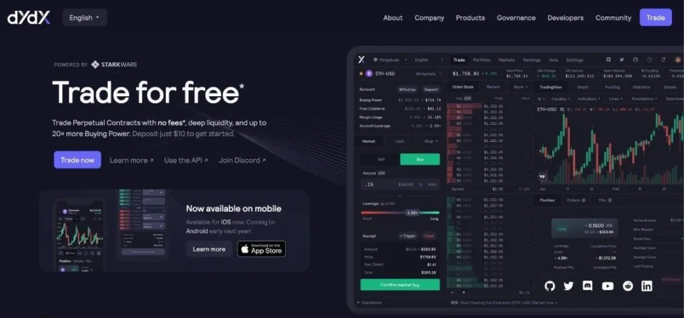 dYdx exchange homepage