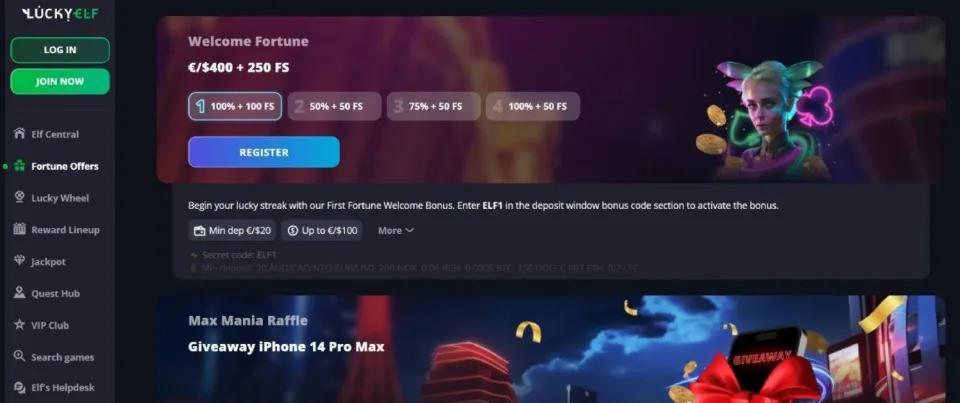 lucky elf welcome bonus