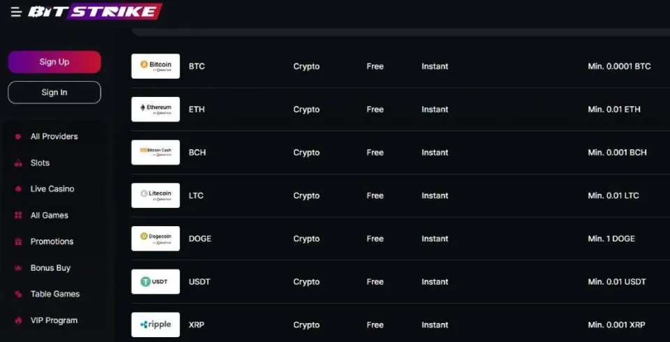 bitstrike payment methods