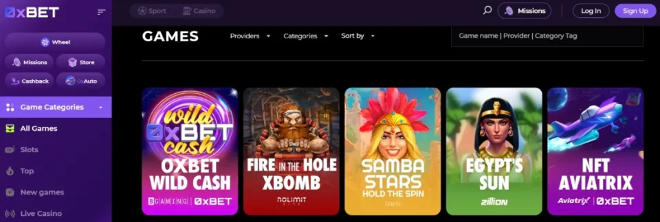 0x.bet casino games