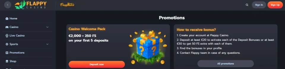 flappy casino welcome bonus