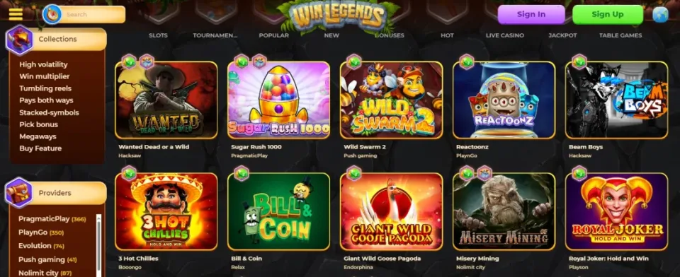 winlegends casino games