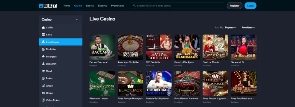 Ubet Casino Live Dealer Games