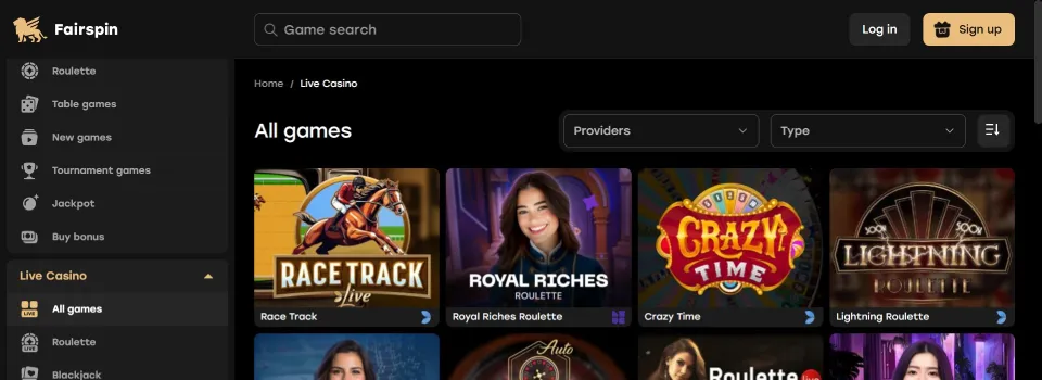 Fairspin Casino Live Dealer Games