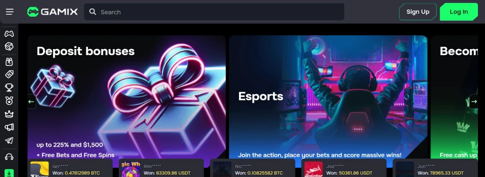 Gamix Casino Homepage
