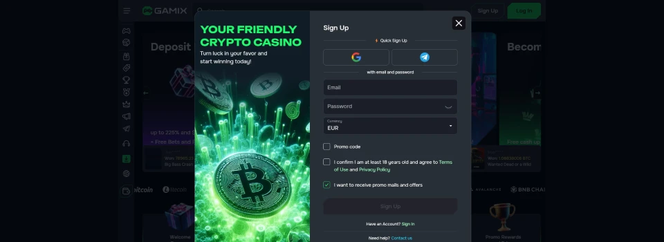 Gamix Casino Register