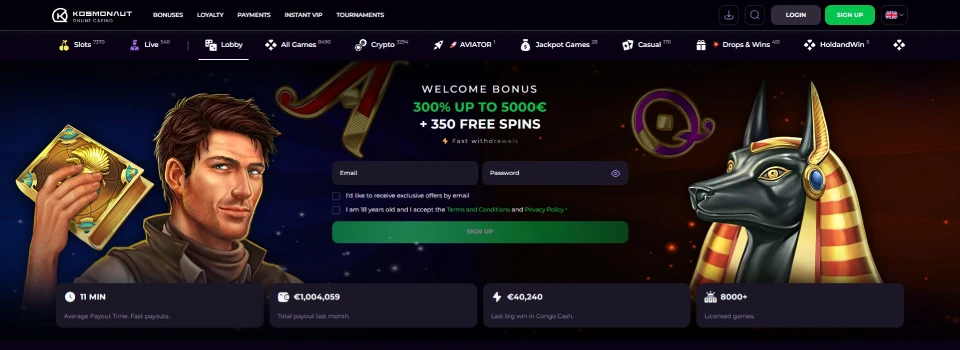 Kosmonaut Casino Homepage