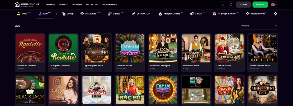 Kosmonaut Casino Live Dealer Games