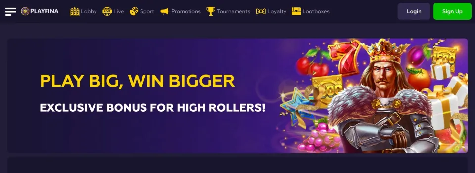 Playfina Casino High Roller Bonus