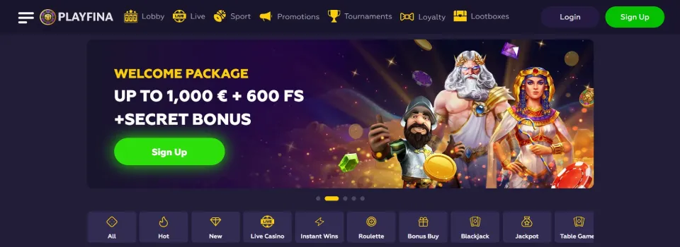 Playfina Casino Homepage