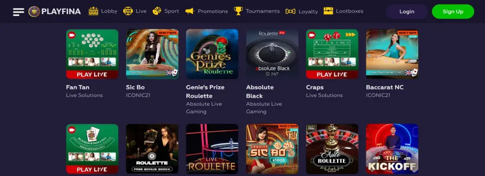 Playfina Casino Live Dealer Games