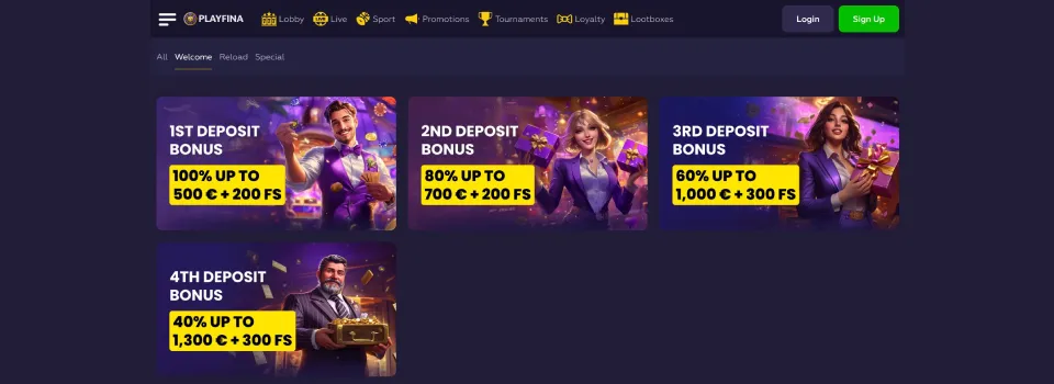 Playfina Casino Welcome Bonus