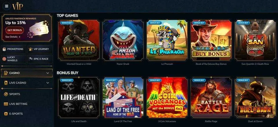 VIP Casino Game Selection