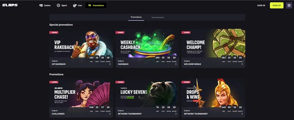 Claps Casino Bonuses